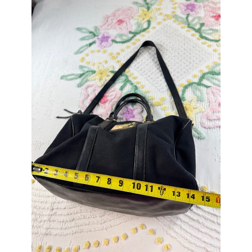 Victorias Secret Black Canvas Duffel Bag Gold Logo Pink Lining Crossbody Satchel - Picture 4 of 10